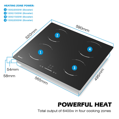 acheter 60cm 4 brûleurs Cuisinière électrique 4 Zone Centre d'induction 6400W GIB464SC online manufacture