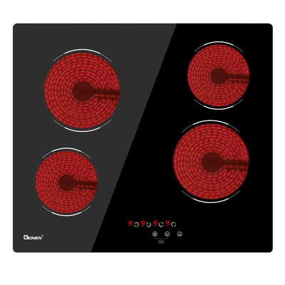 Brûleur électrique en céramique de 60 cm, cuisinière en verre noir avec 4 zones de cuisson
