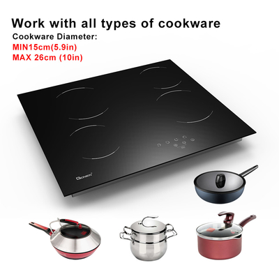 Cuisinière en verre en céramique électrique 60 cm Cuisinière en verre noir avec 4 zones de cuisson